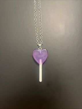 Purple Heart Lollipop Pendant Necklace - Women Jewelry